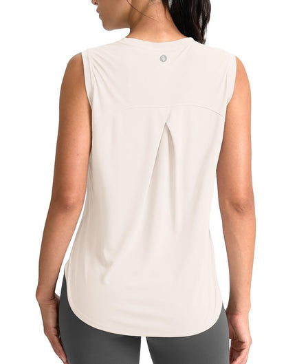 SANTINY Women's Sleeveless Workout Tops Breathable Lightweight Active Tennis Yoga Shirts Athletic Running Tank Tops for Women (Cream_XS)