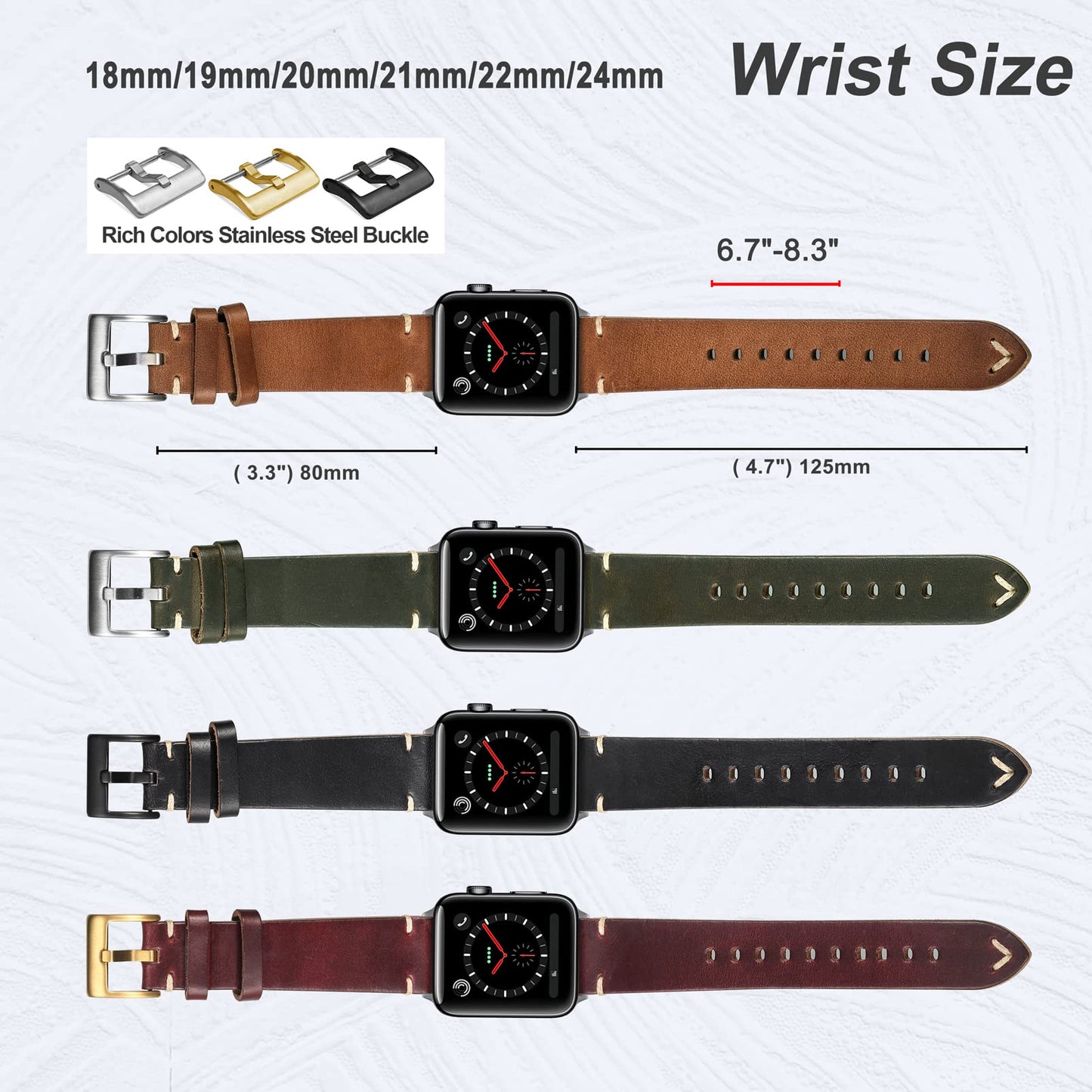 hemsut h Leather Watch Bands, Horween Leather Watch Strap for Men 18 19 20 21 22 24mm Quick Release Handmade Vintage Replacement Wrap