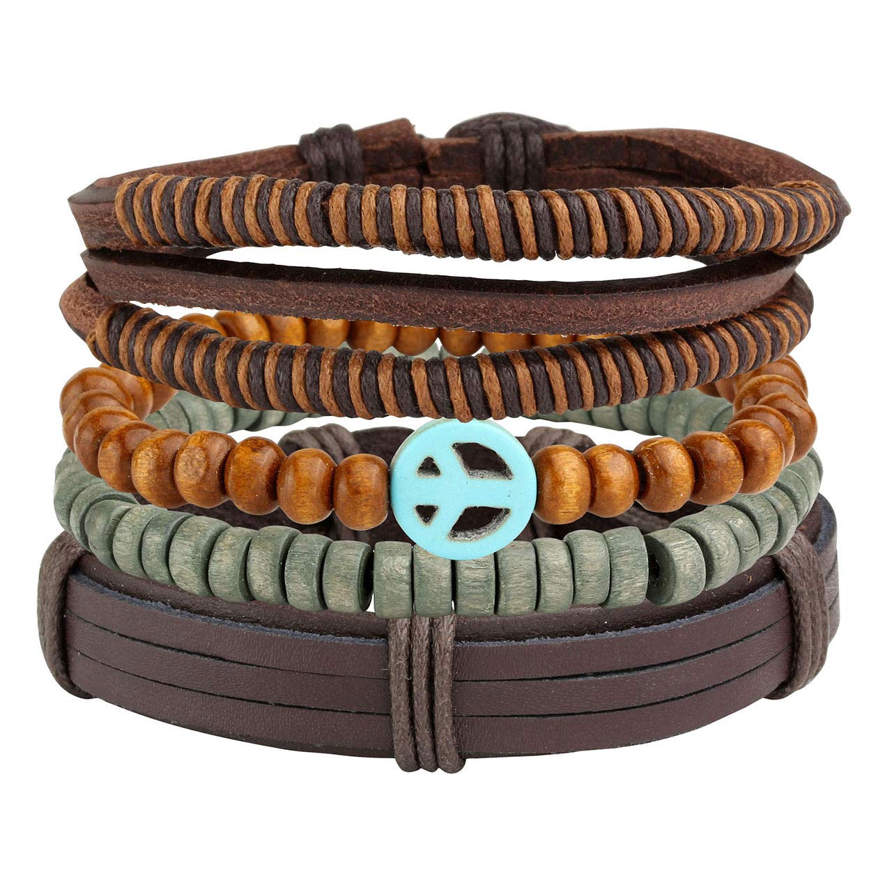 Manfnee 18PCS Braided Faux Leather Bracelet Punk Cuff Wrap Bracelets for Men Women Adjustable