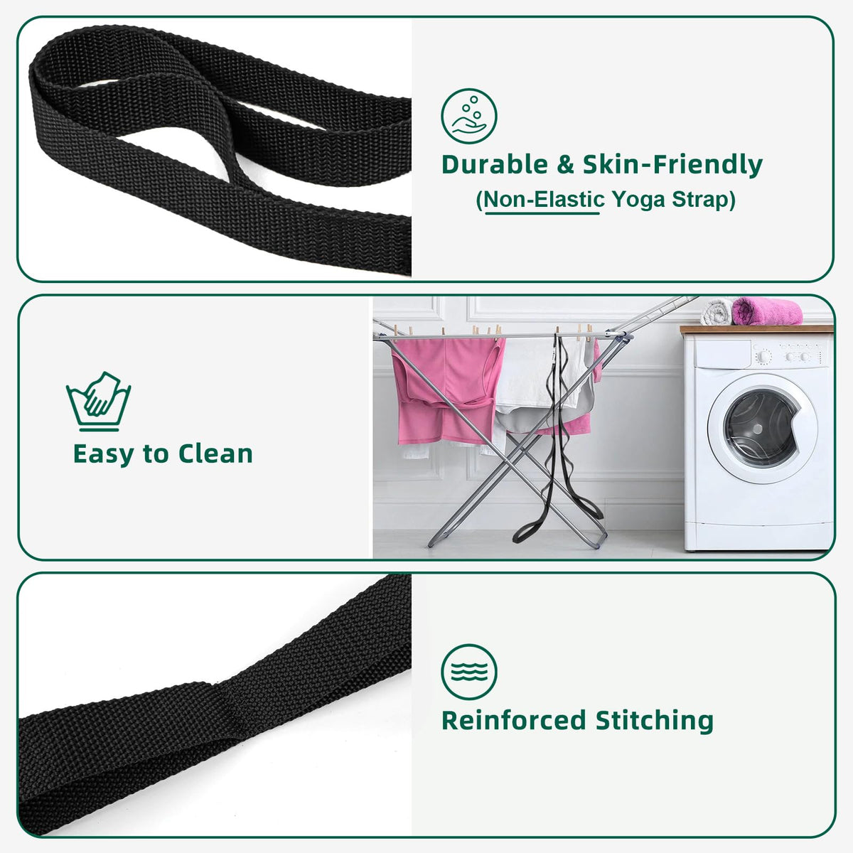 Abiarst Stretching Strap Yoga Straps for Physical Therapy, 10 Loops Non-Elastic Stretch Band for Pilates, Flexibility, Exercise and Gymnastics (Black)