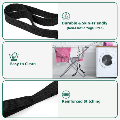 Abiarst Stretching Strap Yoga Straps for Physical Therapy, 10 Loops Non-Elastic Stretch Band for Pilates, Flexibility, Exercise and Gymnastics (Black)