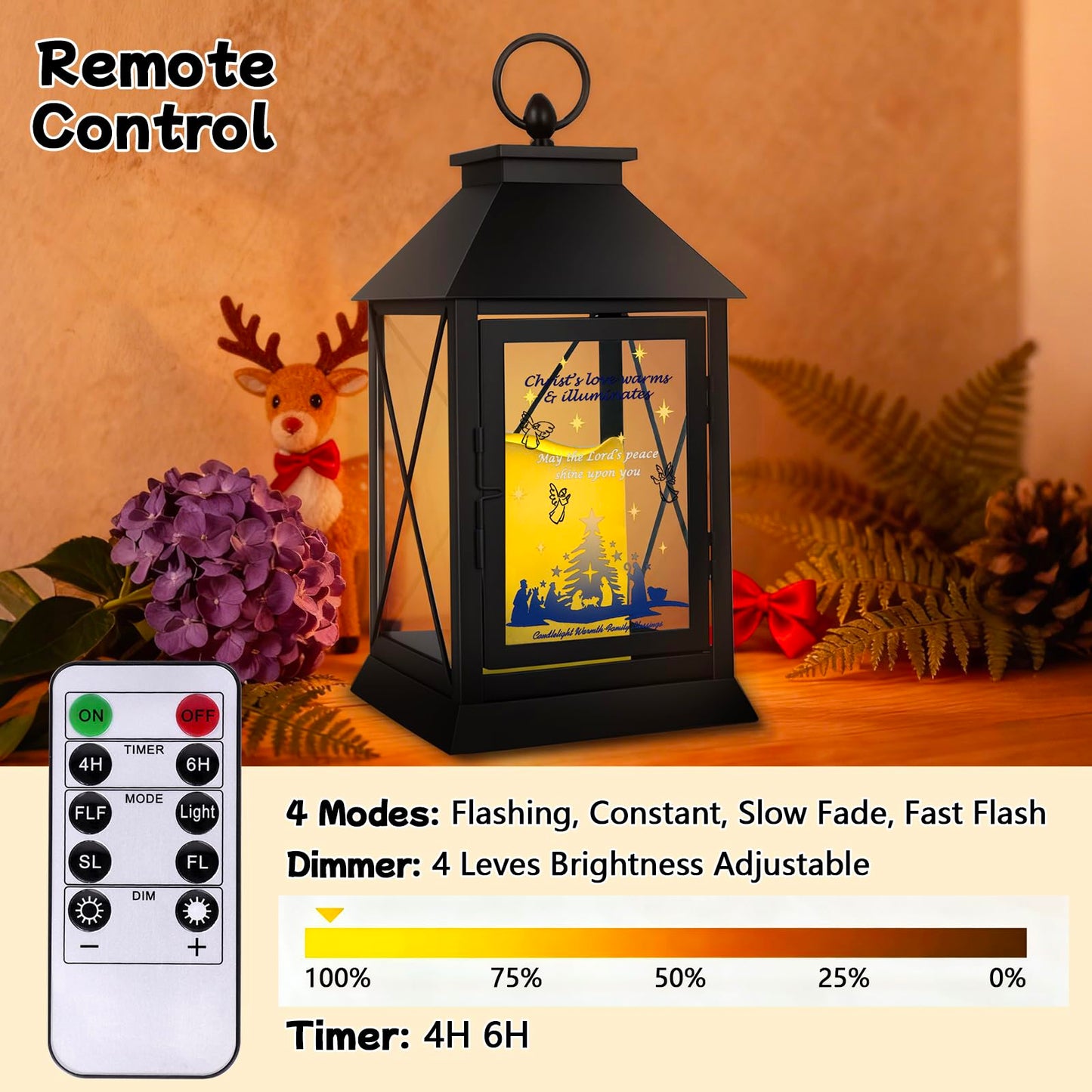 Christmas Candle Lantern Metal with LED Flickering Flameless Candles Light Xmas Decoration Lantern Indoor Outdoor Decorative for Table Home Decor Party Gift (Religion)
