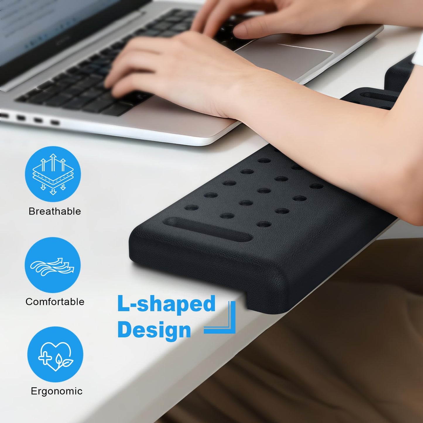 Atdoall Arm Rest for Desk 2-Pack, L-Shaped Desk Elbow Pad with Non-Slip Silicone Base, Memory Foam PU Leather Desk Edge Cushion, Ergonomic Elbow Rest for Office/Computer Gamers