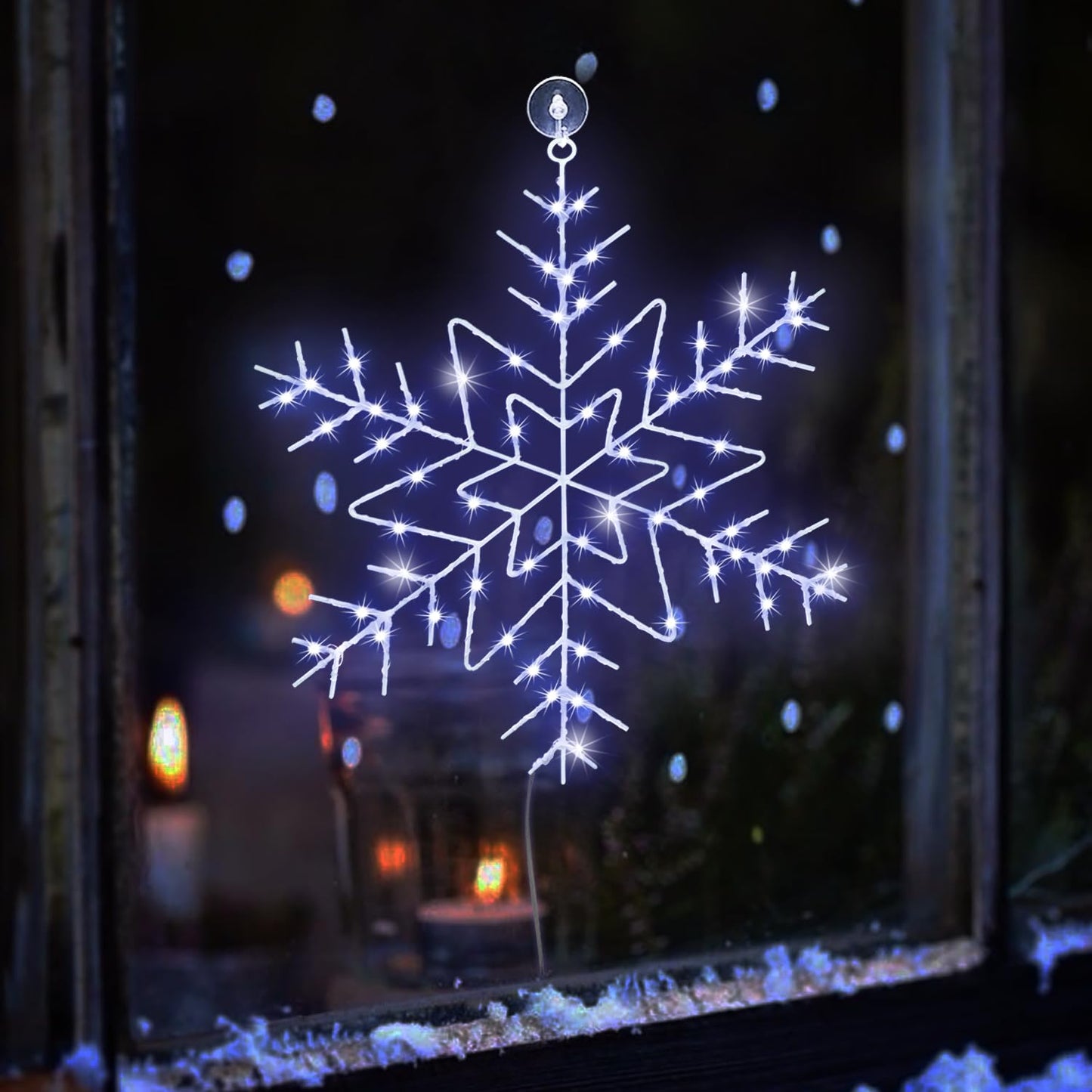 Christmas Window Lights Decorations, 2 Packs 14" Cool White Snowflake Lights with 8 Lighting Modes Remote Control Timer, USB Powered for Home Xmas Party Decor