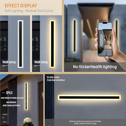 2Pack 47.2inch Long Outdoor Modern LED Wall Light,38W Waterproof IP65 Warm White 110V led Wall Mount Lighting Fixture Rectangular Black Wall Lights Elegant Frosted White Acrylic Anti Rust.