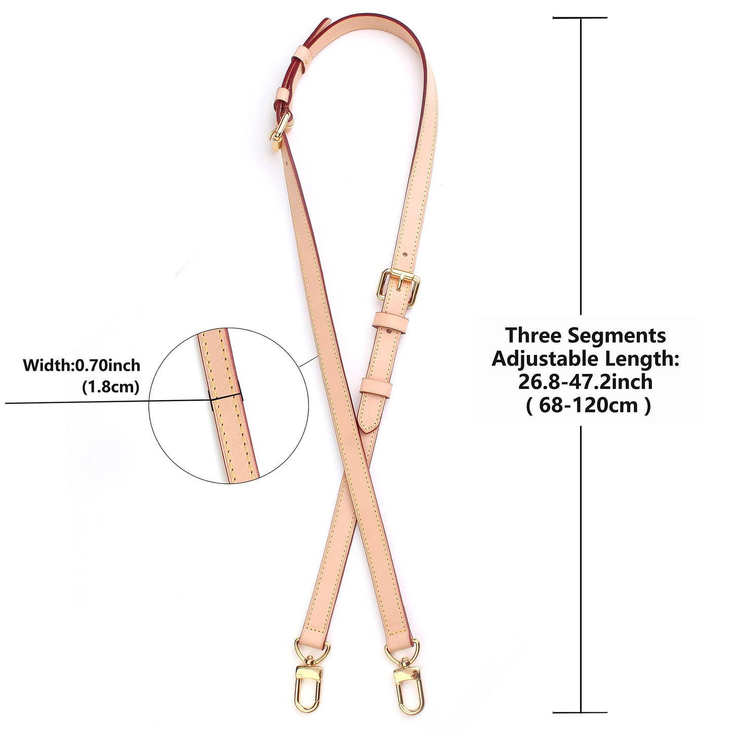 jiesinlov Vachetta Leather Replacement Crossbody Bags Strap Adjustable Shoulder Strap for Speedy 20 25 long strap(0.70Width Three Segments Adjustable 26.8-47.2Length)