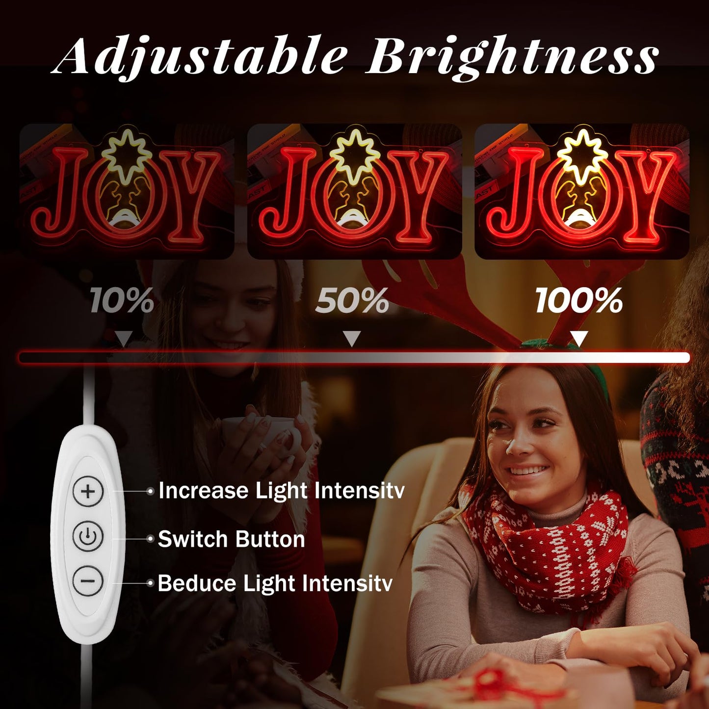 InnovTools Christmas Neon Sign, LED Joy Religious Neon Light, Dimmable Joy Nativity Scene Light up Christmas Sign for Window Decor, Xmas Lamp for Home Bedroom Wall Tree Hanging Decorations