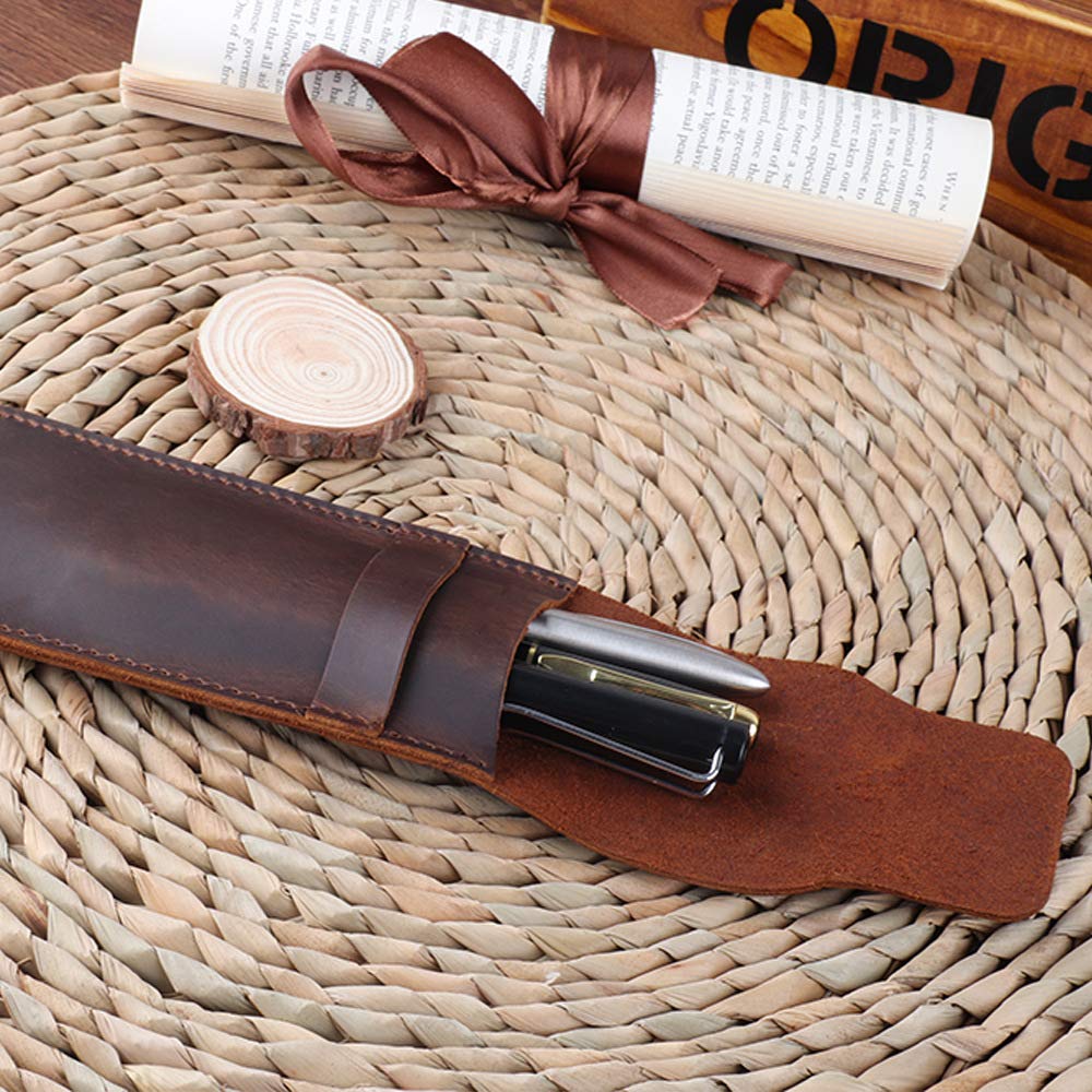 Daimay Leather Pen Case Holder Handmade Fountain Multi Pens Pouch Crazy Horse Leather Pen Protective Sleeve Cover – Black