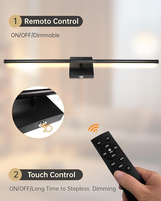 Battery Operated Wall Sconces with Remote Control, Dimmable Wall Sconces Set of Two, 3000K-6500K LED Wireless Picture Lights for Wall, Bedroom, Hallway, Living Room, 350°Rotate, 28.3 Inch(2 Pack)