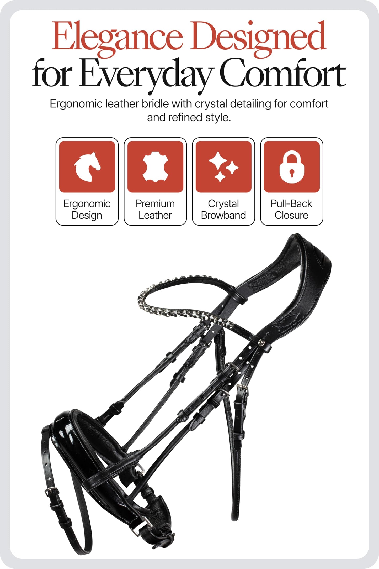 HORZE Clermont Ergonomic Padded Genuine Leather Snaffle Bridle for Horses | Flash Noseband Included - Black - Horse