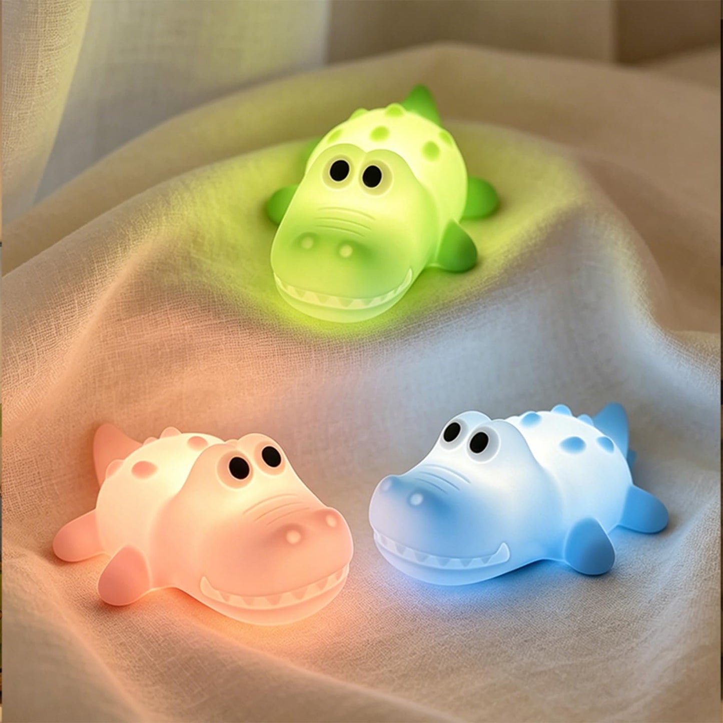 AVEKI Night Light for Kids, Baby Alligator Night Light with Dimmable Warm Light & RGB Mode, Soft Silicone Touch Lamp with 30M Timer, Rechargeable Crocodile Light for Nursery Kids Room