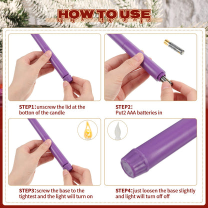 BBTO Christmas Flameless Advent Candles Set of 5 Battery Operated Candles LED Taper Candle Purple & Pink Glitter Flickering Candle for Christmas Fireplace Wreath Decor(Teardrop Style)