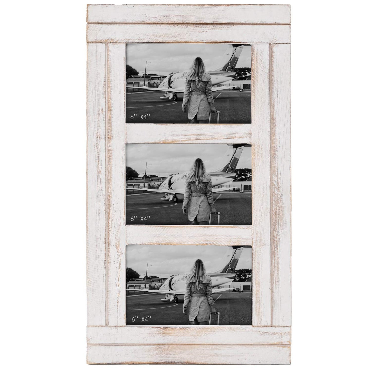 RiteSune 3 Picture Frames 4x6 for Wall, Photo Collage Frame Present for Christmas Birthday, Rustic Photo Frames for Home Wall Decor（White