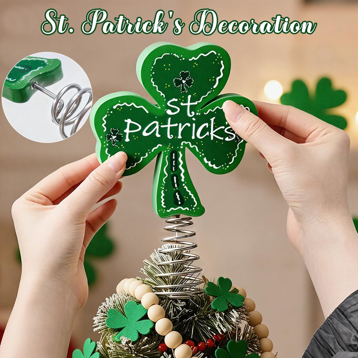 Valentine's Day & St. Patrick's Day Tree Topper,Heart and Shamrock Christmas Tree Topper Decorations,Holiday Trees Topper Set for Home Party Decor Tabletop Display Gift