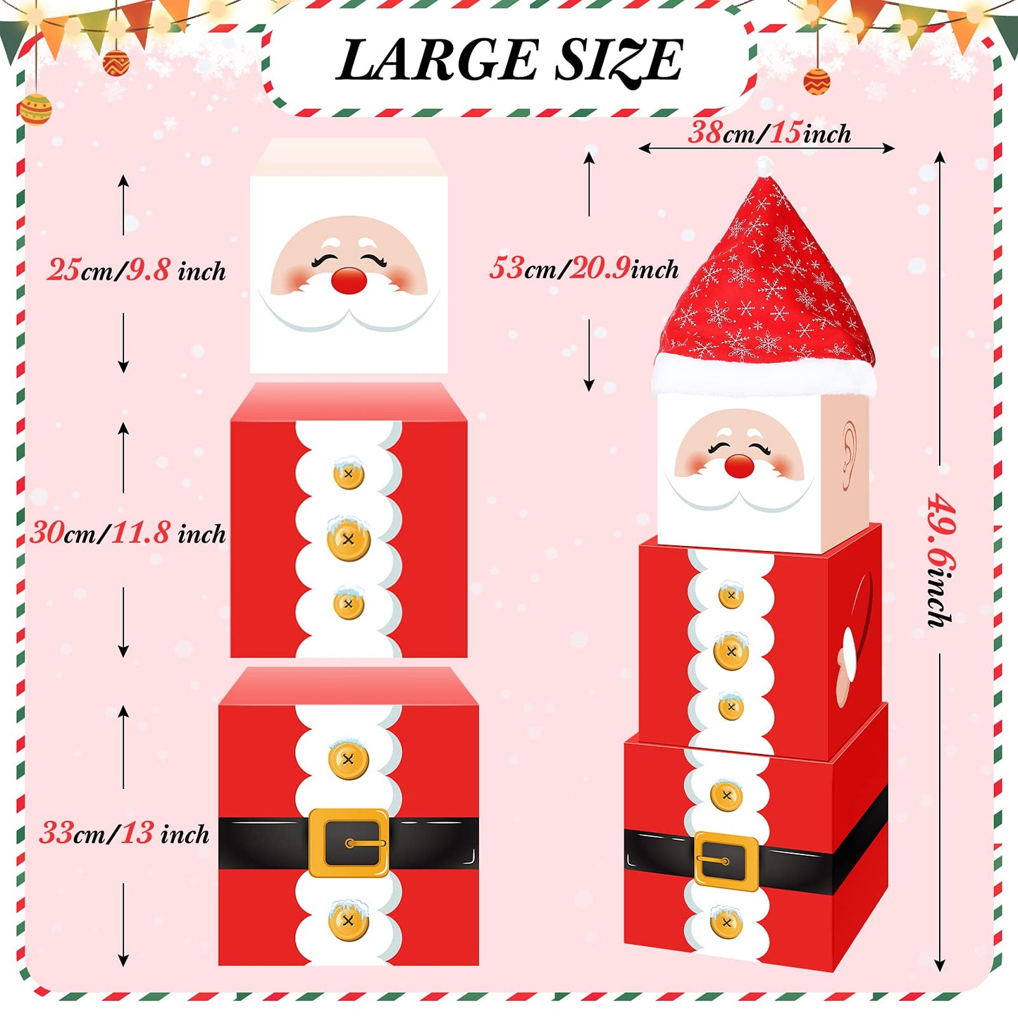 Marspark 4 Pieces Christmas Box Decoration Nesting Decorative Stackable Nesting Christmas Stacking Boxes(Santa)