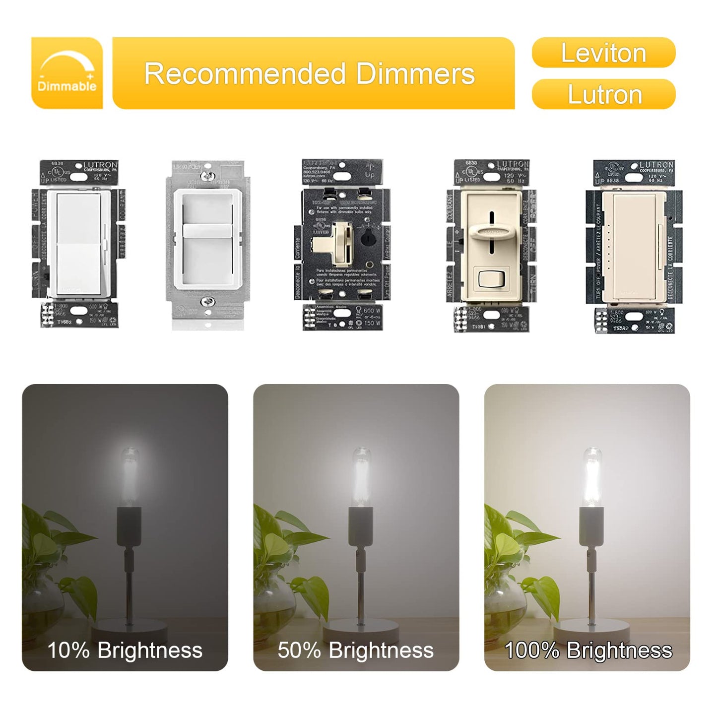 T10 Led Bulb, Dimmable 2W Tubular Chandelier Bulb, 25Watt Equivalent Ceramic Christmas Tree Bulbs, 5000K Daylight, Clear Glass, Antique E26 Light Bulbs for Pendant Desk Cabinet Display Lamp, 3 Pack