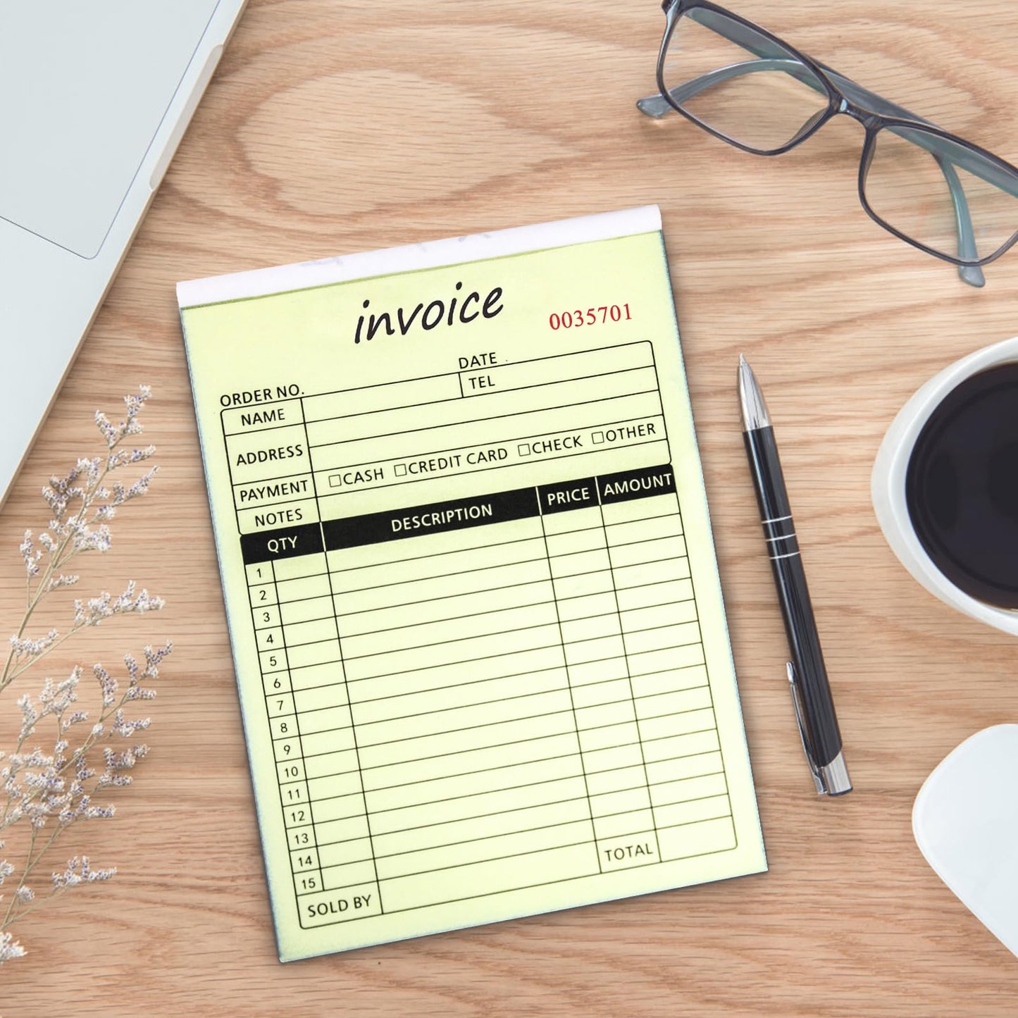 10 Pack Receipt Book, 2-Part Carbonless Sales Invoice Book with Cardboard Copies for Small Boutique Business, (8.3x5.5 Inches, 50 Sets*10) (Invoice)