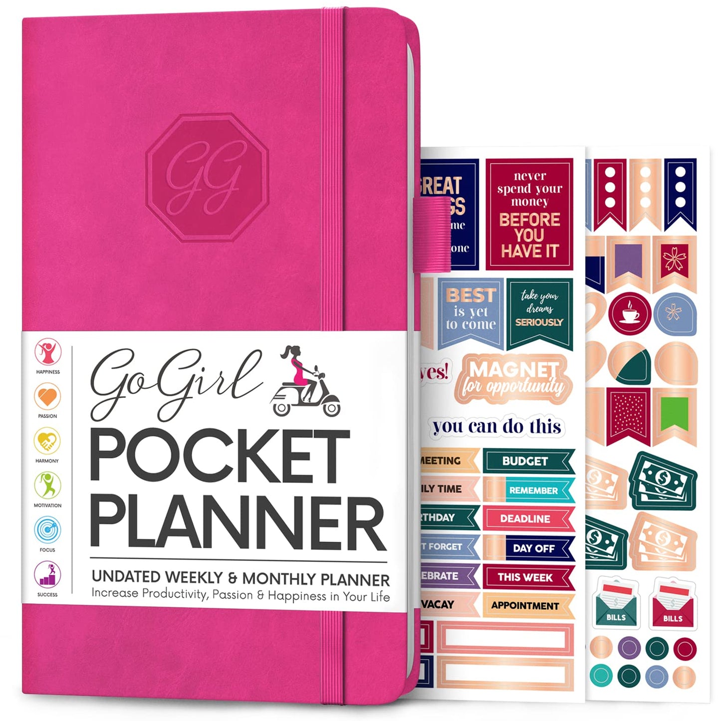 GoGirl Planner and Organizer for Women – Pocket Weekly Planner, Goals Journal & Agenda for Time Management & Productivity. Undated (Hot Pink)