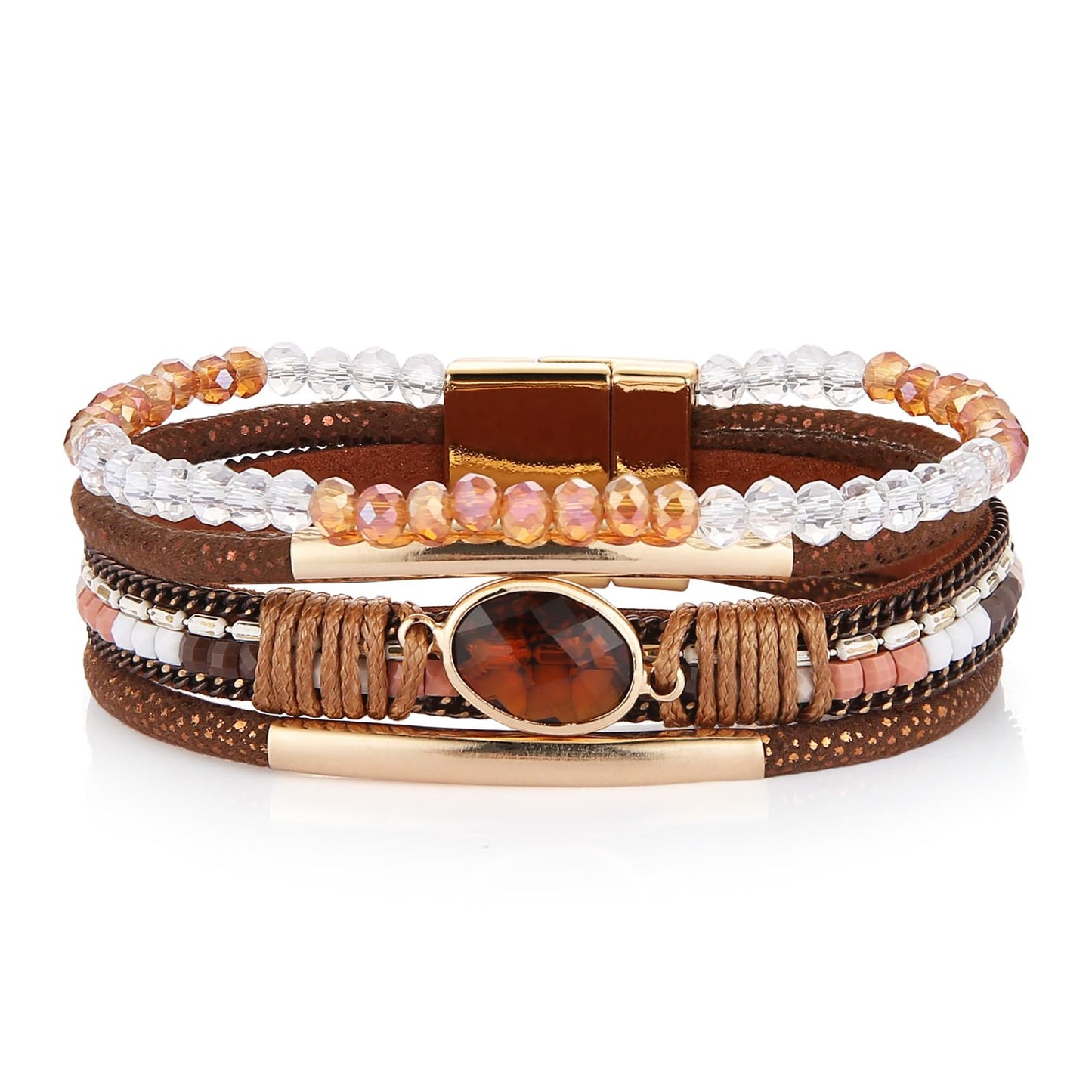 HZMAN Boho Handmade Multilayer Leather Wrap Bracelets for Women Acrylic Crystal Cuff Bangle Jewelry Gift