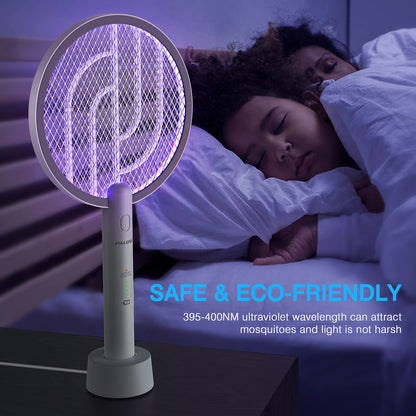 PALONE Electric Fly Swatter 3000V Bug Zapper Racket 2 in 1 Fly Swatter with 1200mAh Battery Rechargeable Mosquito Killer Lamp with 3 Layers Safety Mesh for Indoor and Outdoor (2 Pack)