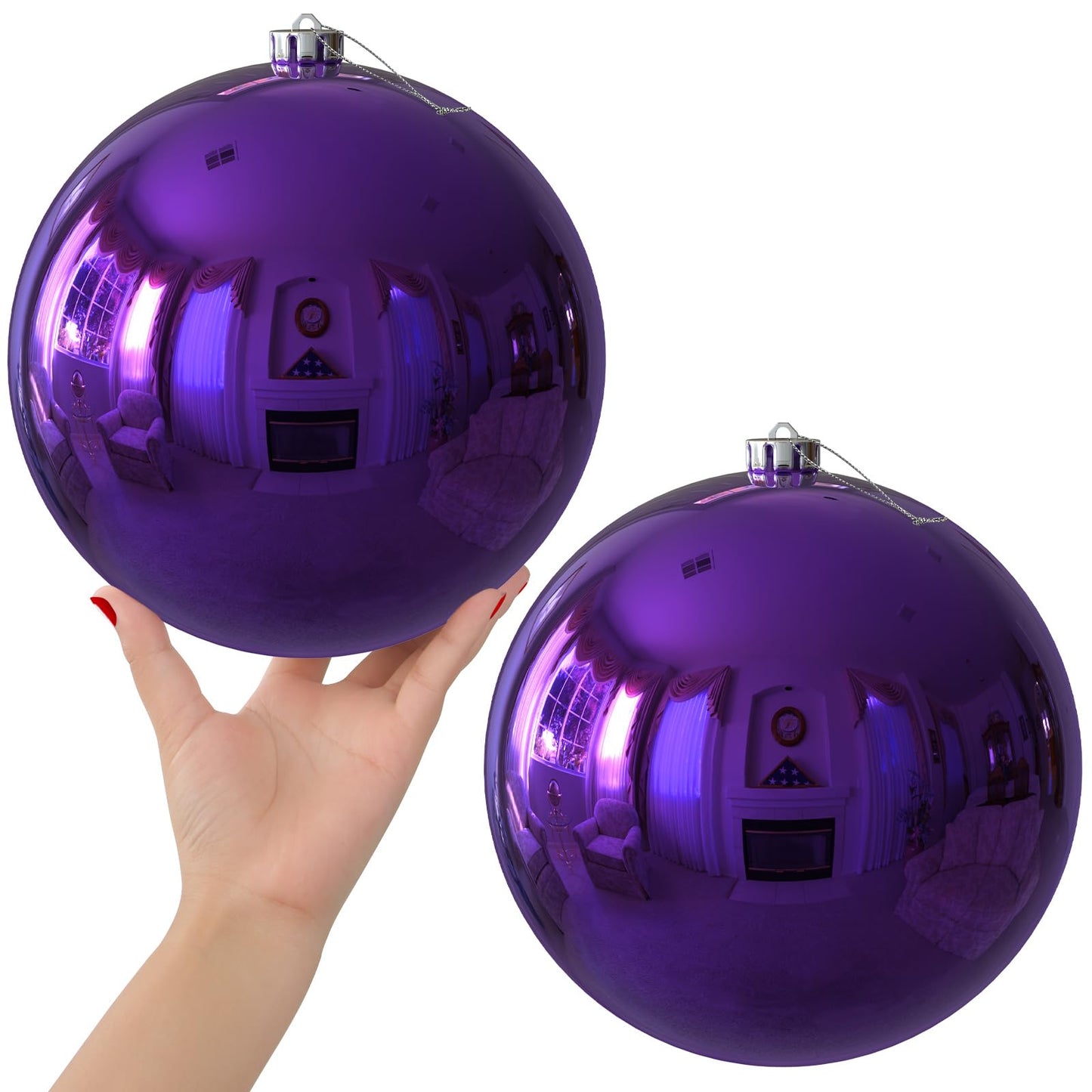 Purple 8.0" Extra Large Christmas Balls Ornaments - Christmas Tree Decorations Shatterproof Shiny Hanging Balls for Birthday Holiday Wedding Decorations Set of 2pcs