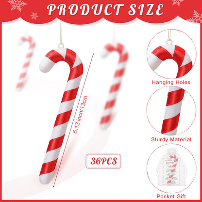 Cholemy 36 Sets Christmas Candy Cane Hanging Ornaments Gifts Including 36 Candy Cane Ornaments and 36 Legends of Story Cards with 36 Organza Bags for Christmas Tree Home Party Decor