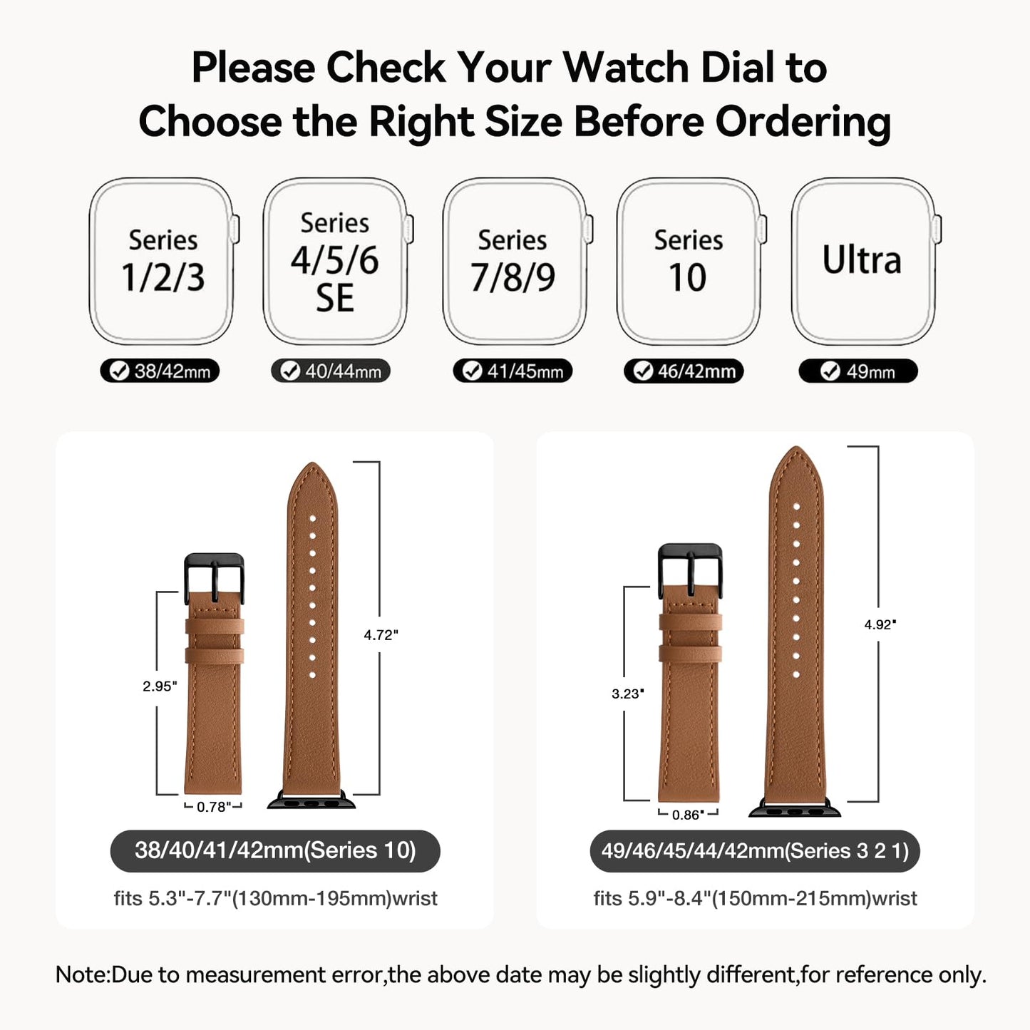 Bestig Leather Bands Compatible with Apple Watch Band 38mm 40mm 41mm 42mm(Series 10 11) for Women Men, Wristband Strap for iWatch SE3/2/1&Series 9 8 7 6 5 4 3 2 1(Brown+Black)