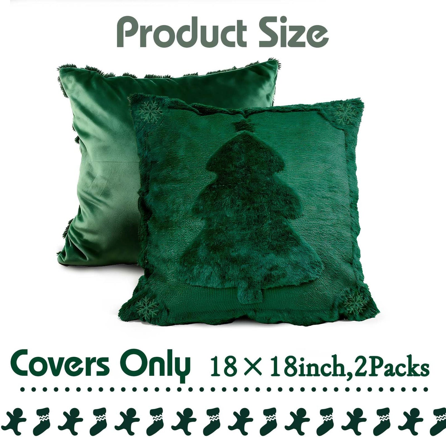 ONFAON Christmas Decorations - Christmas Pillow Covers 18x18 Inch Set of 2,Embroidered Xmas Tree Soft Plush Faux Fur Wool Throw Pillows Winter Holiday Decor for Sofa Living Room, Green