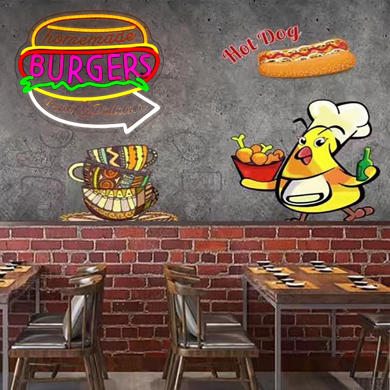 GYCLFNDDONG Burgers Neon Sign Business Hamburger Food Shop LED Neon Light for Wall Decor, USB Powered Burgers Art Signs for Kitchen Bar Restaurant Snack Food Shop Decoration