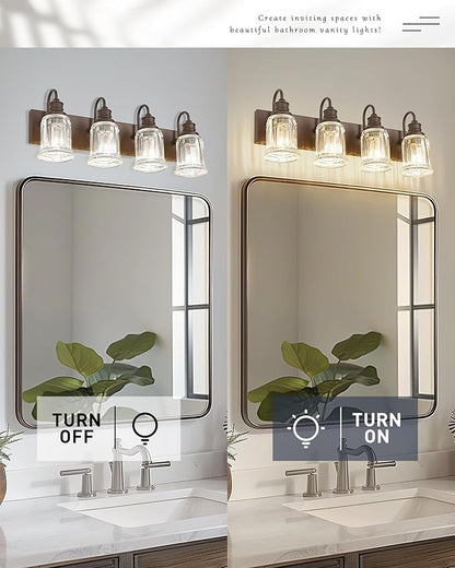Bathroom Vanity Light - HWH 4-Light Vanity Lights for Bathroom Wall Mounted Light Fixtures Over Mirror, Oil Rubbed Bronze Vanity Light with Bell-Shaped Clear Glass, 5HZG106B-4W ORB