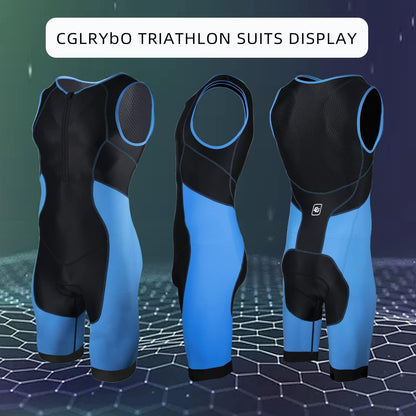 Triathlon Suits Mens One-Piece Sleeveless Trisuits Skin Wet Suit for Running Cycling Swimming