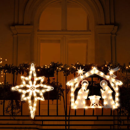 Xmasnova 2 Pack Christmas Window Lighted Decorations,Christmas Window Silhouette Lights,Double Side Christmas Sign Lamp Decoration for Holiday Indoor Wall Door Glass Decorations,Polaris,Nativity