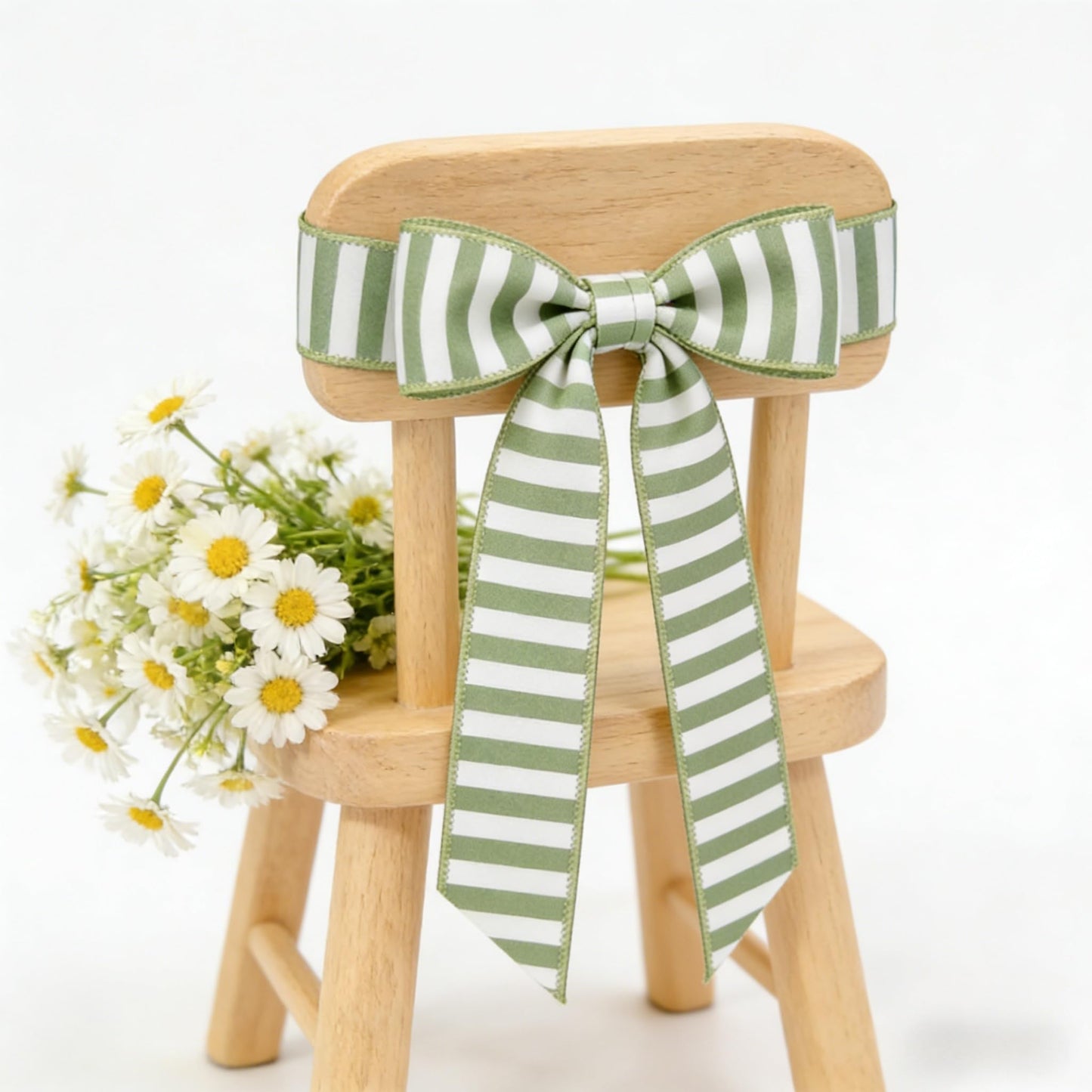 Meseey 2.5 Inch Sage Green White Stripe Wired Ribbon 10 Yards, Farmhouse Striped Wired Edge Ribbon for Wreaths, Gift Wrapping, DIY Crafts, Wedding, Baby Shower & Home Holiday Decoration