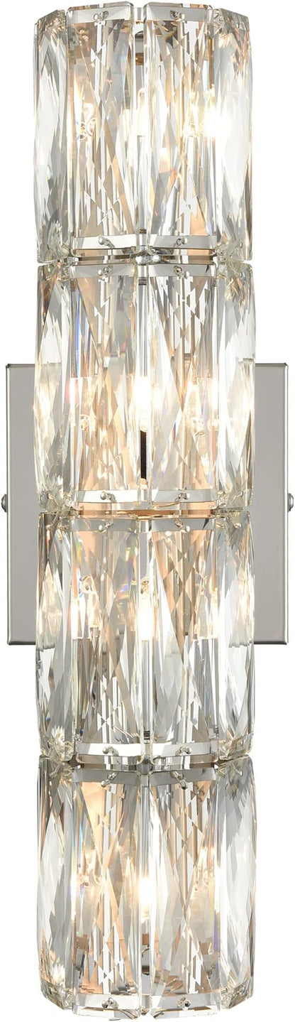 SAMTEEN Chrome Crystal Wall Sconce Modern 4-Light Crystal Sconces Wall Lighting Tube Shape Glass Wall Light Fixture for Bedroom Living Room Hallway Kitchen Bathroom Vanity Light