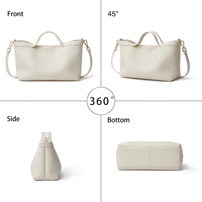 DAILANDO Genuine Leather Top Handle Satchel Purse for Women, Medium Trendy Tote Hobo Bag with Organizer Insert Zipper Pouch (2-White)
