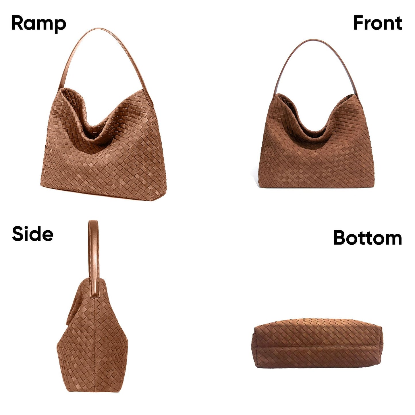 Women's Braided Suede Tote Bag Stylish Suede Hobo Shoulder Bag with Woven Details for Work Travel