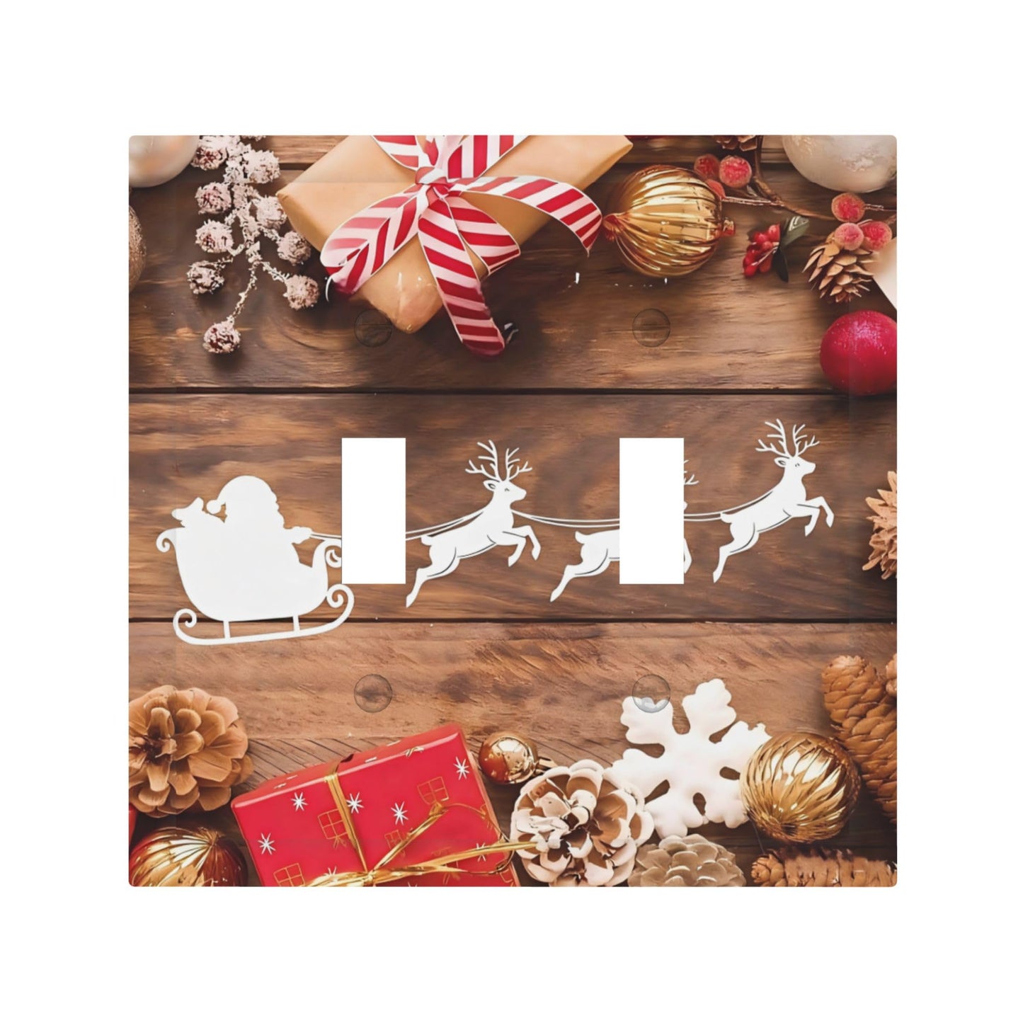 Decorative Art Light Switch Covers Christmas Sleigh & Gifts 2 Gang Double Toggle Wall Plate Decorative Switchcover Electrical Switchplate for Home Decor