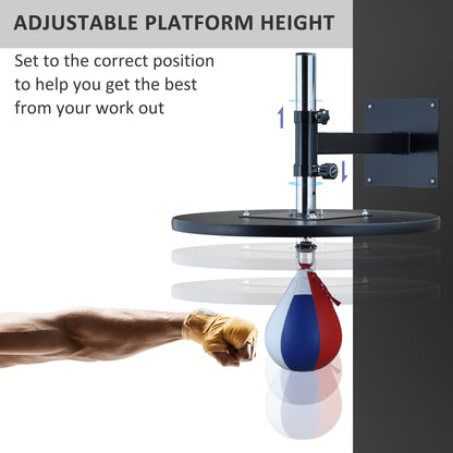 Soozier Speed Bag Boxing Punching Bag Wall Mount Height Adjustable, MMA, Martial Arts, and Boxing Equipment for Training at Home, Heavy-Duty Steel Platform, Strong Plastic Leather, 9" H x 7" Dia.