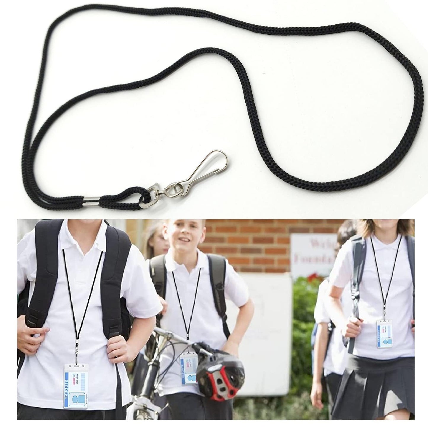 KAKAMINA 120 Pack Badge Lanyards, for ID Badges, Black Lanyard Badge Holder Office Business Card Lanyards Key Lanyards Students ID Card with 18" Inch and J Hook(Black)