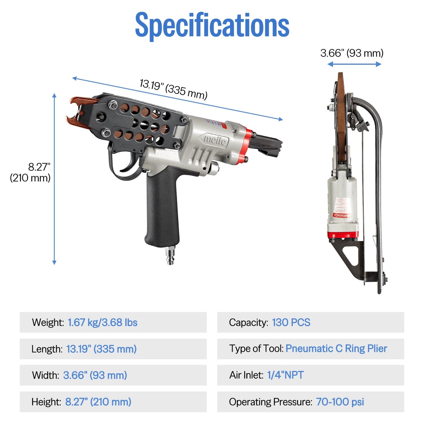 meite SC7C-I2 Pneumatic Hog Ring Gun, 15 Gauge 3/4" Crown Hog Ring Pliers, 5.5-6.0 mm Closure, Upgrade Trigger Air C Ring Stapler for Mattress, Seat Assembly, Wire Cages, and Fencing