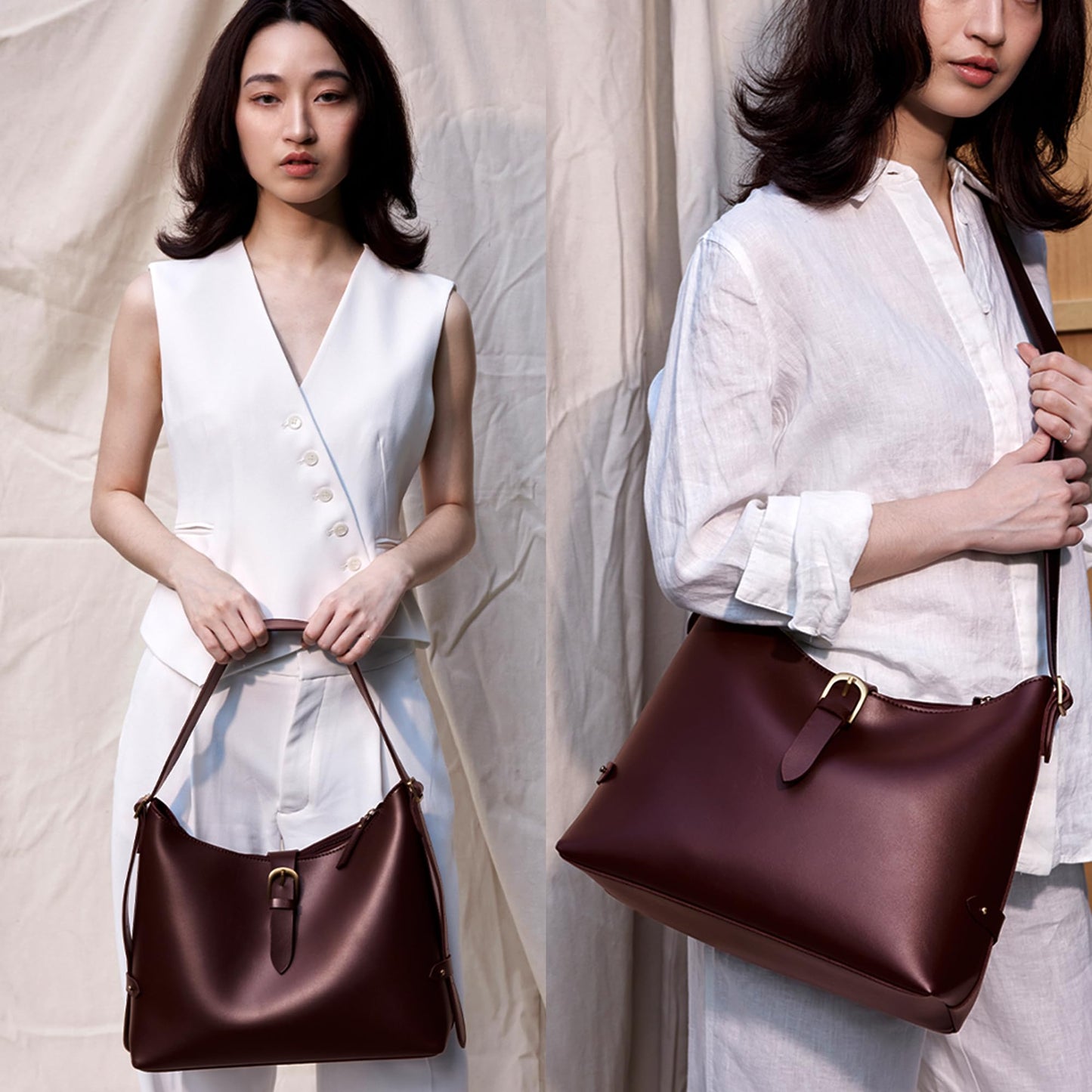 SUNLIGHT LEAVES Vintage Vegan Leather Tote Bag For Women (Red)
