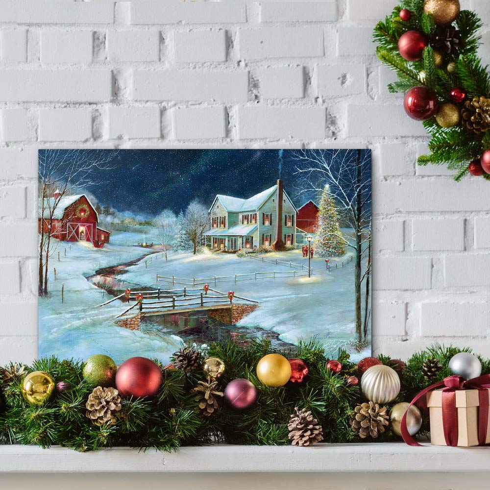 Renditions Gallery Christmas on the Farm Wall Art, Snowy Country with Red Barn, Charming Winter Decorations, Premium Gallery Wrapped Canvas Decor, Ready to Hang, 8 in H x 12 in W, Made in America