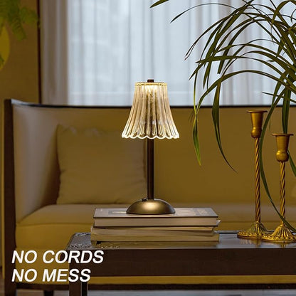 Cordless Table Lamps for Home,Table,Dining Room, Gold Rechargeable Lamps, USB Charge 12'' Tall LED Brass Portable Outdoor Indoor Table Lamp with Built-in Dimmer (Black-White)