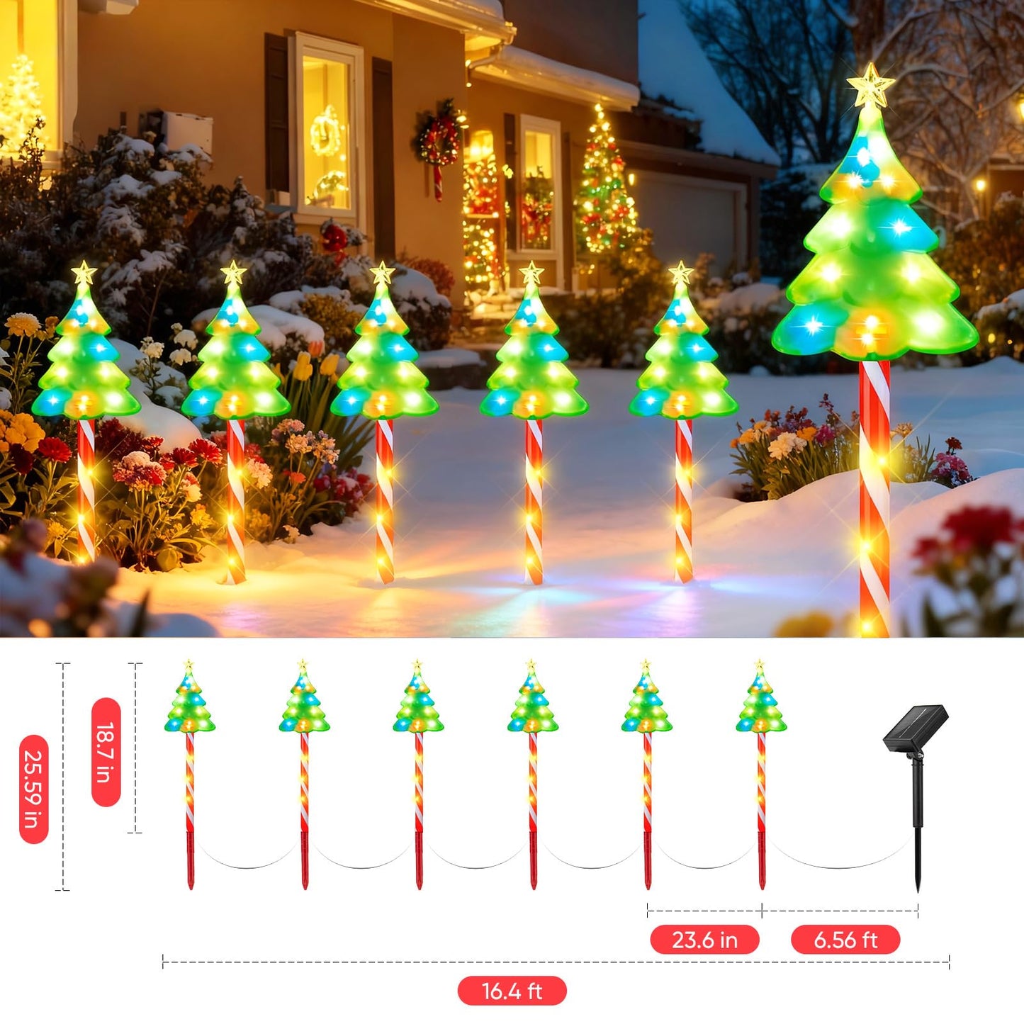 Christmas Solar Lights Outdoor Pathway: 6 Pack 25inch Solar Christmas Decorations Outdoor, Solar-Powered Xmas Tree Candy Cane Lights Outside for Yard Garden Walkway Driveway Christmas Decor