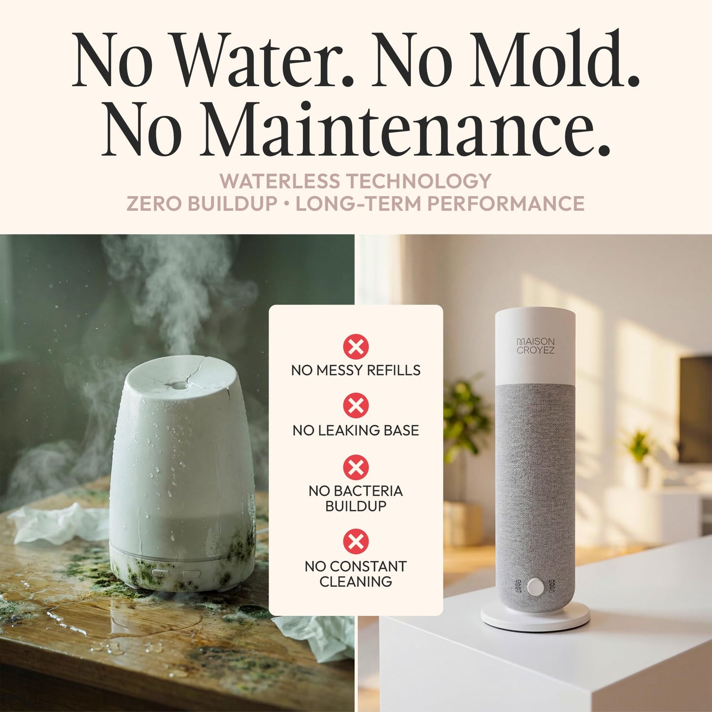 Maison Croyez Waterless Essential Oil Diffuser (120ml Bottle) – Nebulizing Aroma Diffuser, 3 Intensity Levels, 1/3/6H Timer + Auto Mode, Warm Ambient Light, Up to 600 sqft