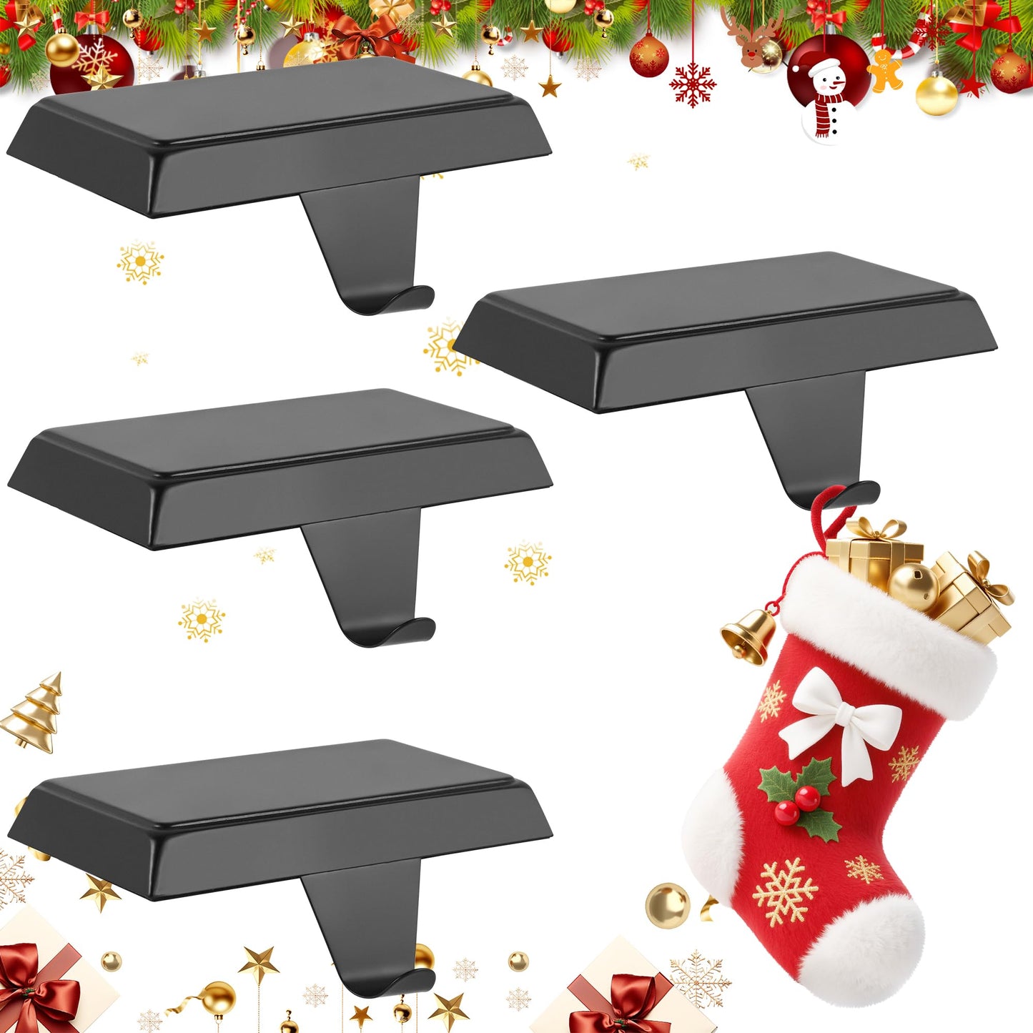 Doitory Christmas Stocking Holder Hanger for Mantle,4 Pack for Xmas Decorations Lightweight and Adjustable for Fireplace Home Decoration