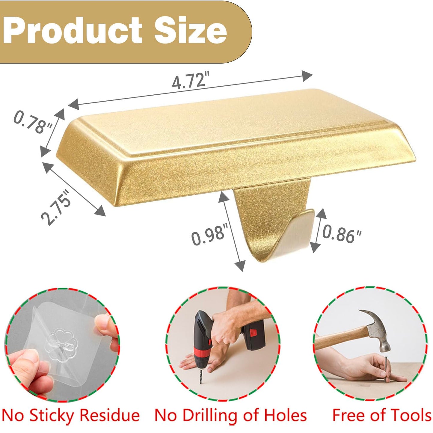Komotu 4 Pcs Metal Christmas Stocking Holders for Mantle - Weighted Heavy Duty Stocking Hangers Hooks for Fireplace Table Window Xmas Holiday Decor (Gold)
