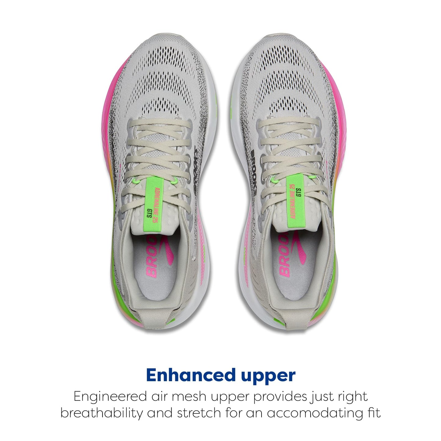 Brooks Women’s Adrenaline GTS 25 Supportive Running & Walking Shoe - Oyster/Pink/Green - 9 Medium