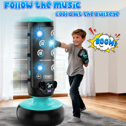 Punching Bag for Kids, 66 Inch Inflatable Boxing Bag with Boxing Gloves, Kid Boxing Set with Scoring, Light, Music, Stand Kids Punching Bag Toy for Age 4-12, for Practicing Karate, Taekwondo, MMA