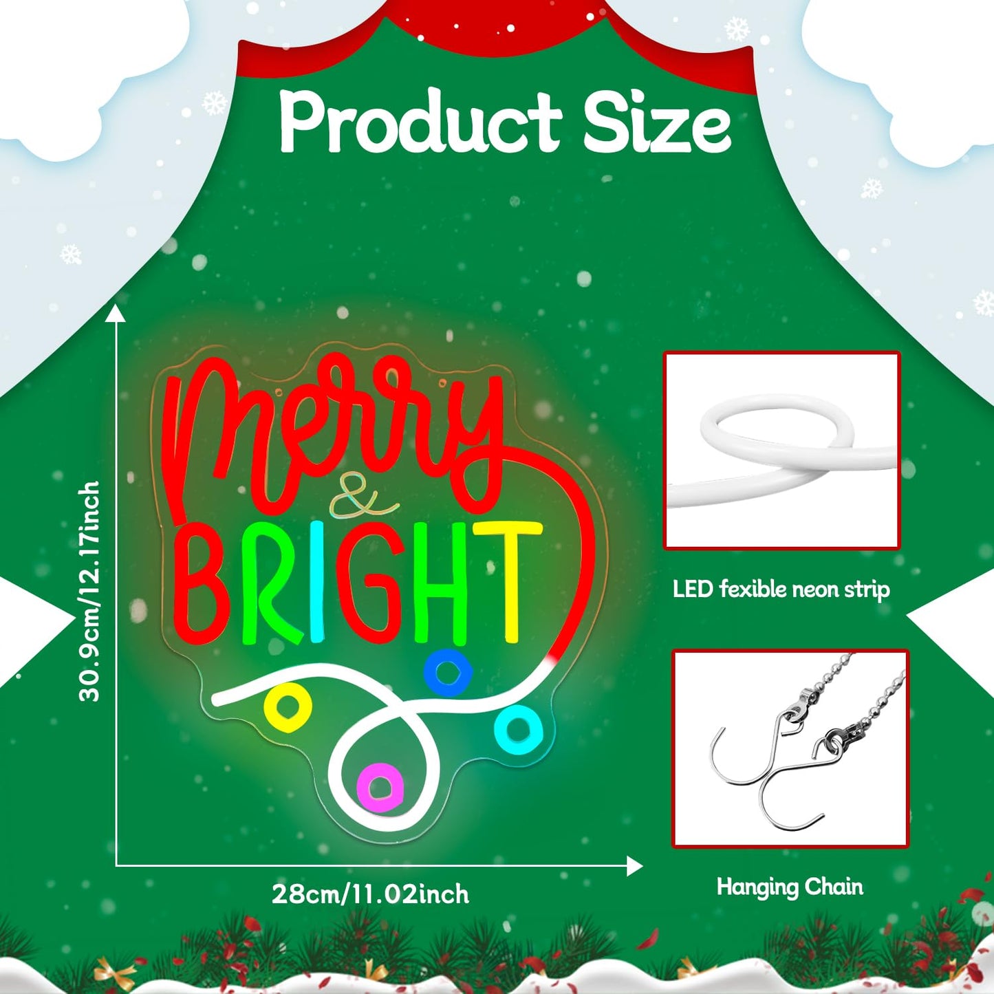 Merry And Bright Christmas Neon Sign for Wall Decor Merry Christmas Neon Light Dimmable Led Bright Chris-tmas Decor Light Up sign for Gifts